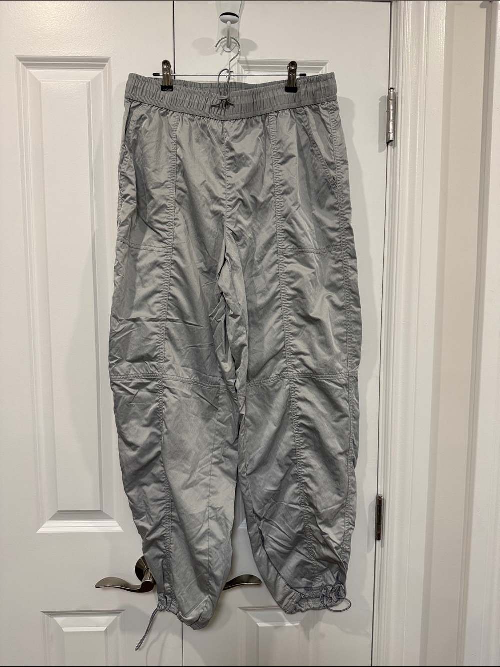 Silver Elastic-Waist Cargo Pants